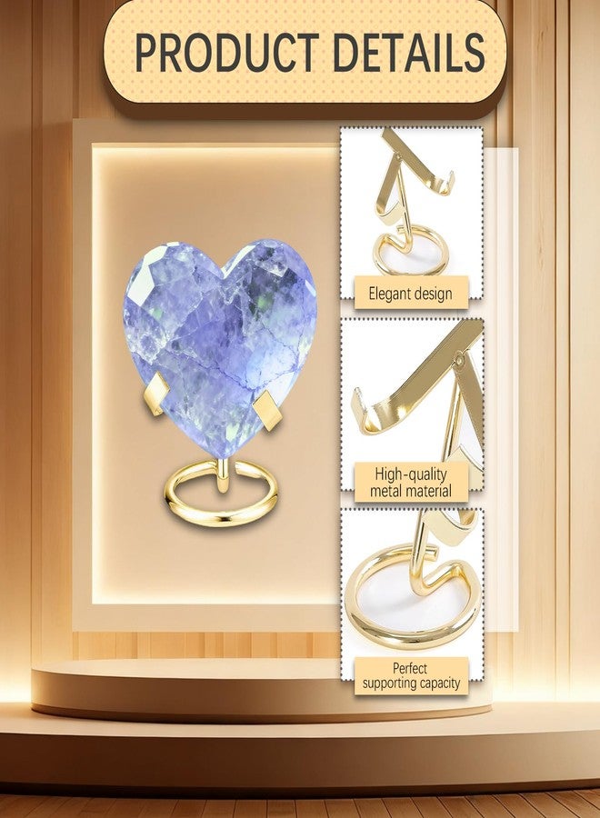 GeryVtee 6PCS Metal Crystal Holder Rock Display Stand Crystal Ball Holder Mineral Specimen Display Easel Holder for Gemstones Fossils Agate Slabs Plates (Gold) - Image 3